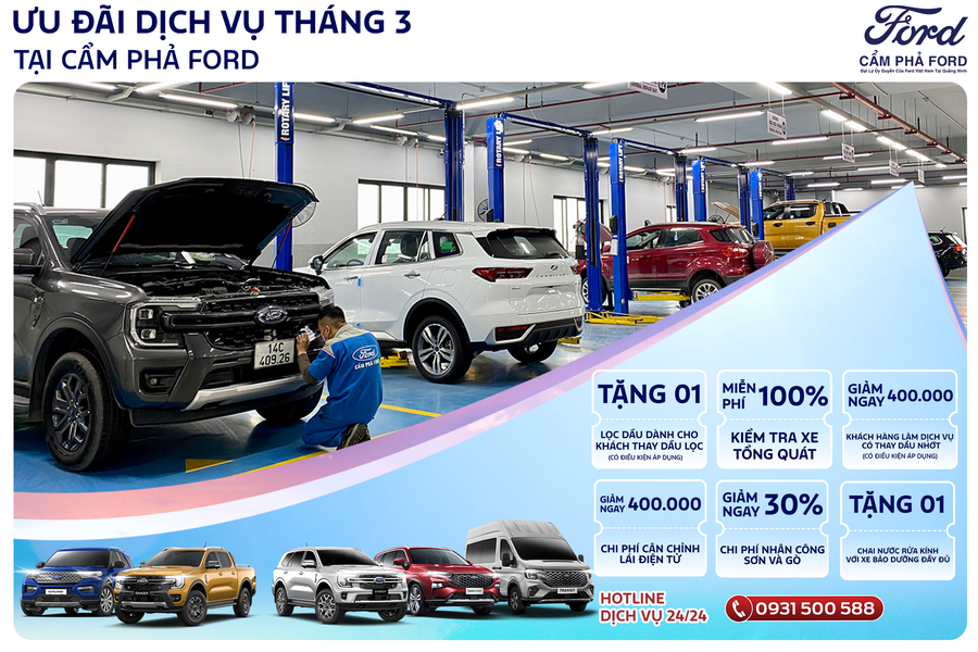 Chương Trình Khuyến Mại Dịch Vụ Tháng 03/2025 Tại Cẩm Phả Ford - Cơ Hội Bảo Dưỡng Xe Tiết Kiệm Chi Phí!