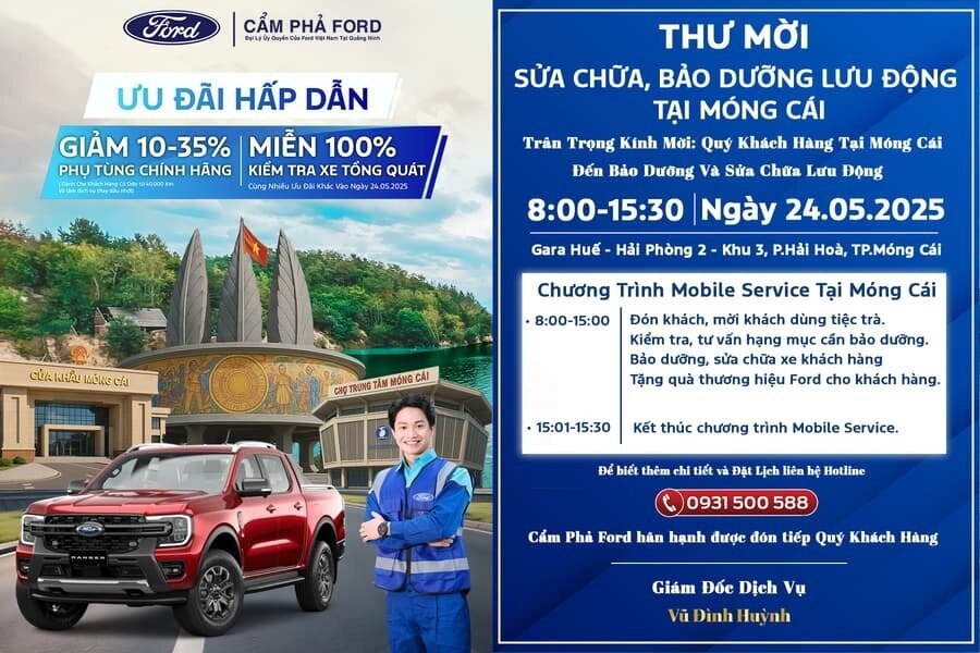 Sửa Chữa – Bảo Dưỡng Lưu Động Tại Móng Cái Ngày 24/05/2025 – Ưu Đãi Lớn Từ Cẩm Phả Ford