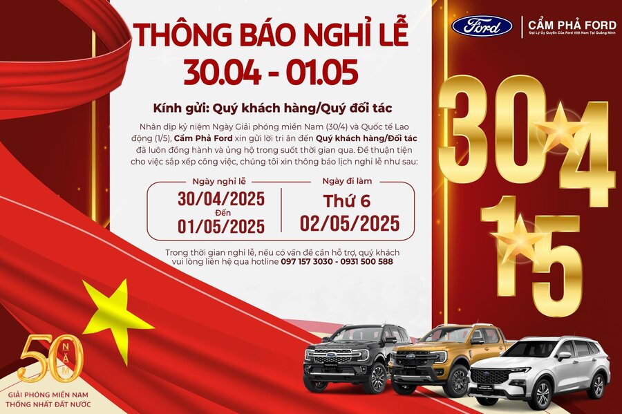 Thông Báo Nghỉ Lễ 30/04 - 01/05 | Cẩm Phả Ford