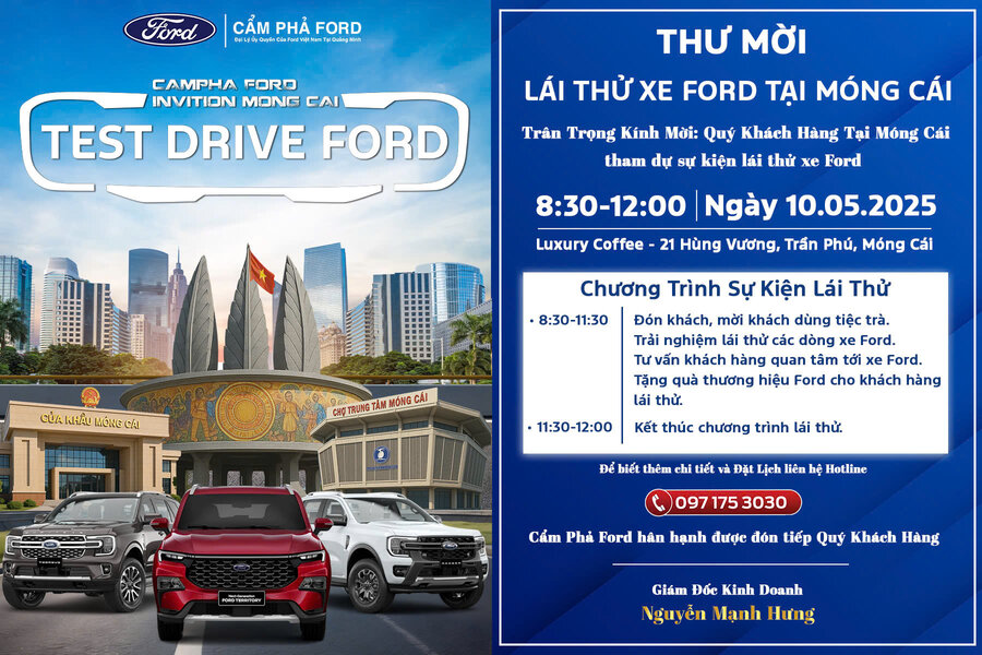 Thư Mời Tham Dự Sự Kiện Lái Thử Xe Ford Tại Móng Cái Cùng Cẩm Phả Ford – Trải Nghiệm Đỉnh Cao Công Nghệ Mỹ!