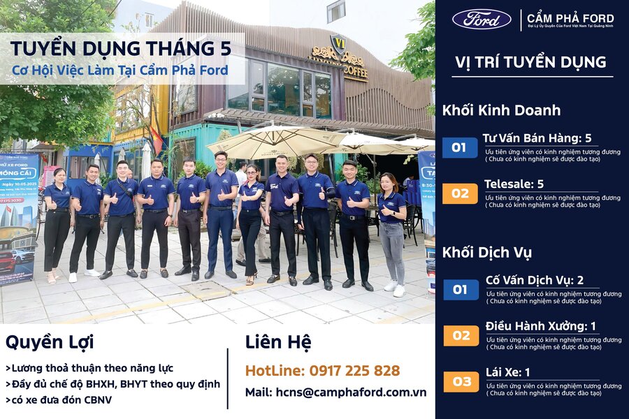 Tuyển Dụng Tháng 5/2025 Tại Cẩm Phả Ford – Cơ Hội Nghề Nghiệp Hấp Dẫn Đang Chờ Bạn!
