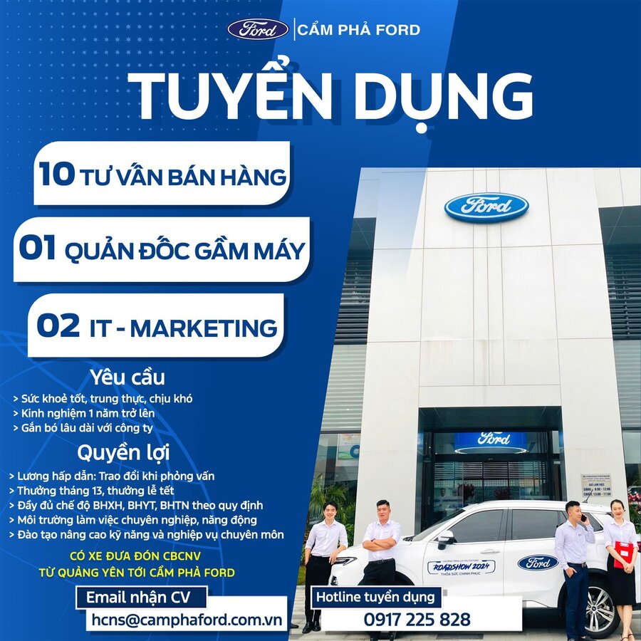 Tuyển dụng tháng 9 tại Cẩm Phả Ford