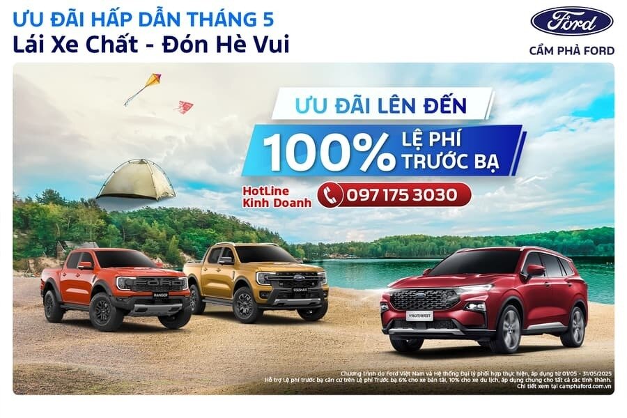 Ưu Đãi Tháng 5 Tại Cẩm Phả Ford: Hỗ Trợ Lệ Phí Trước Bạ Đến 100% Khi Mua Ford Wildtrak & Territory